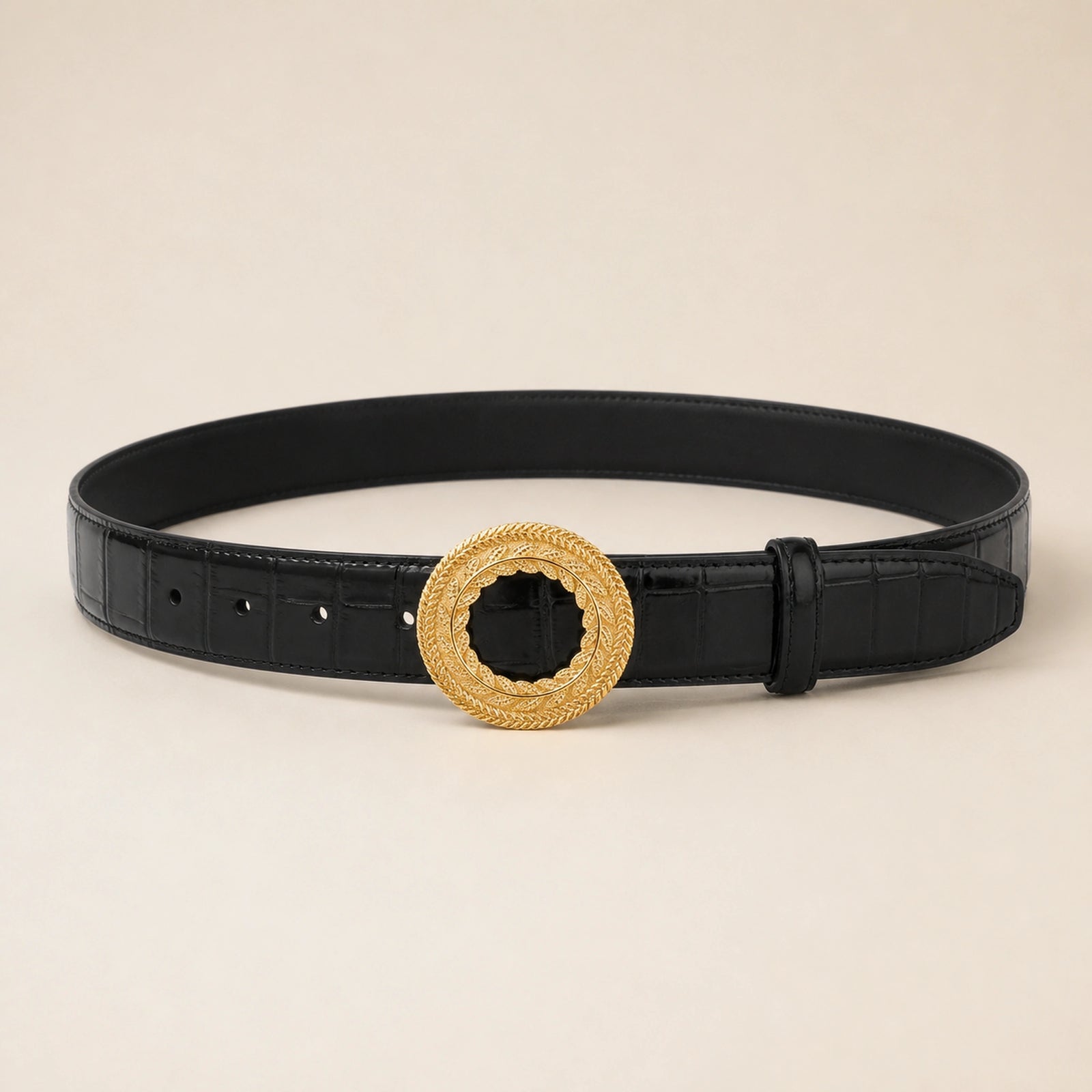 ITAZERO black laurel ring embossed belt 01 main