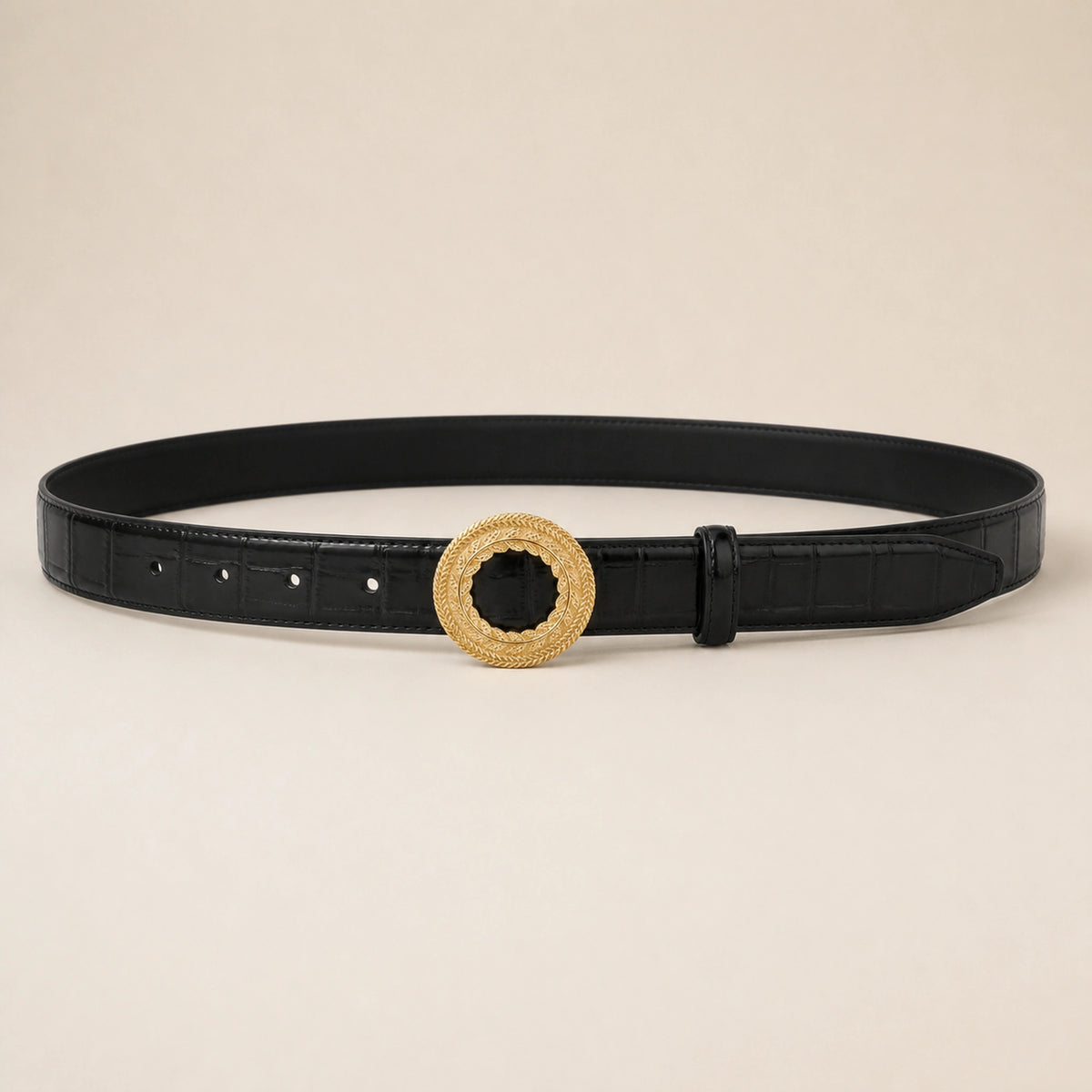 ITAZERO black laurel ring embossed belt 02 full