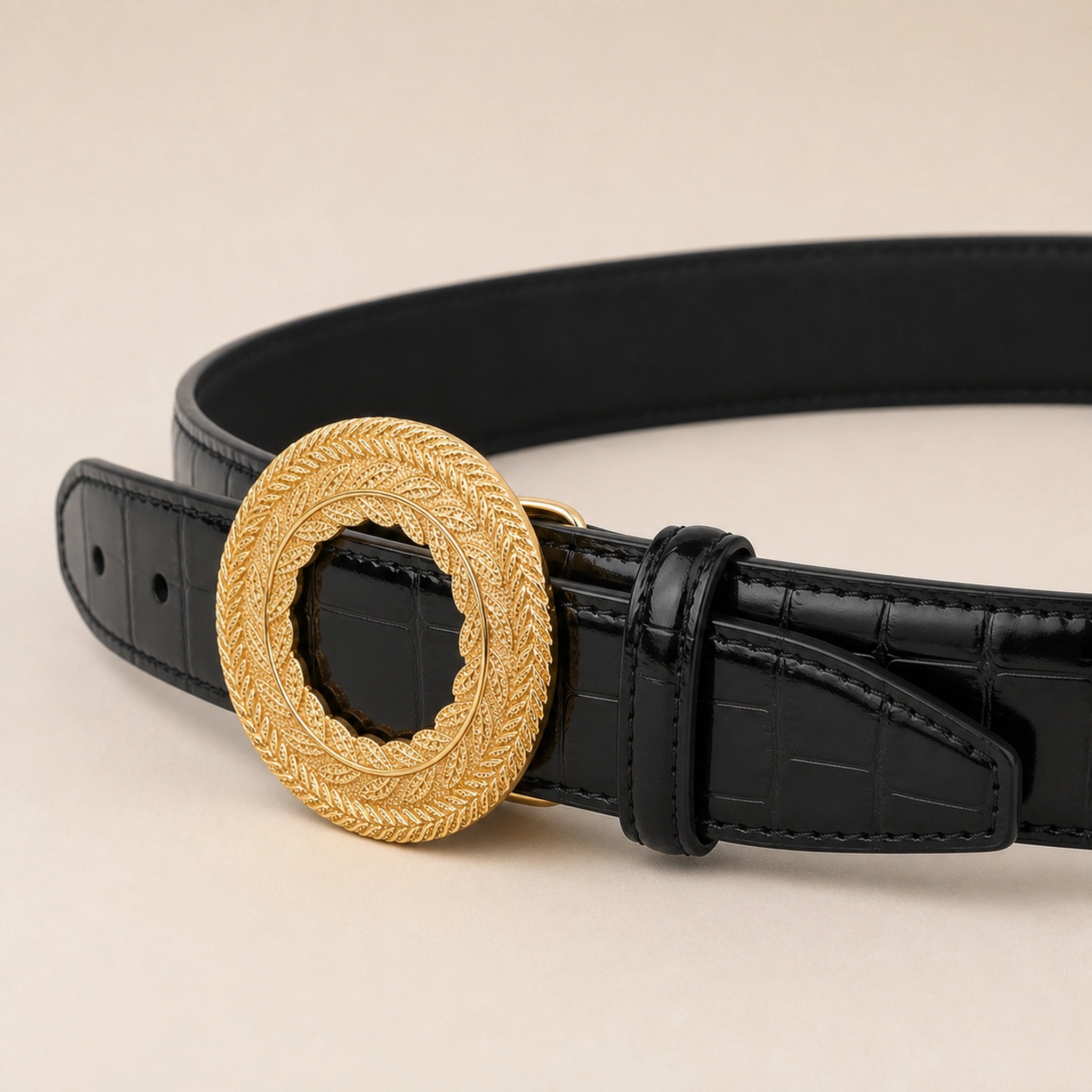 ITAZERO black laurel ring embossed belt 04 joint