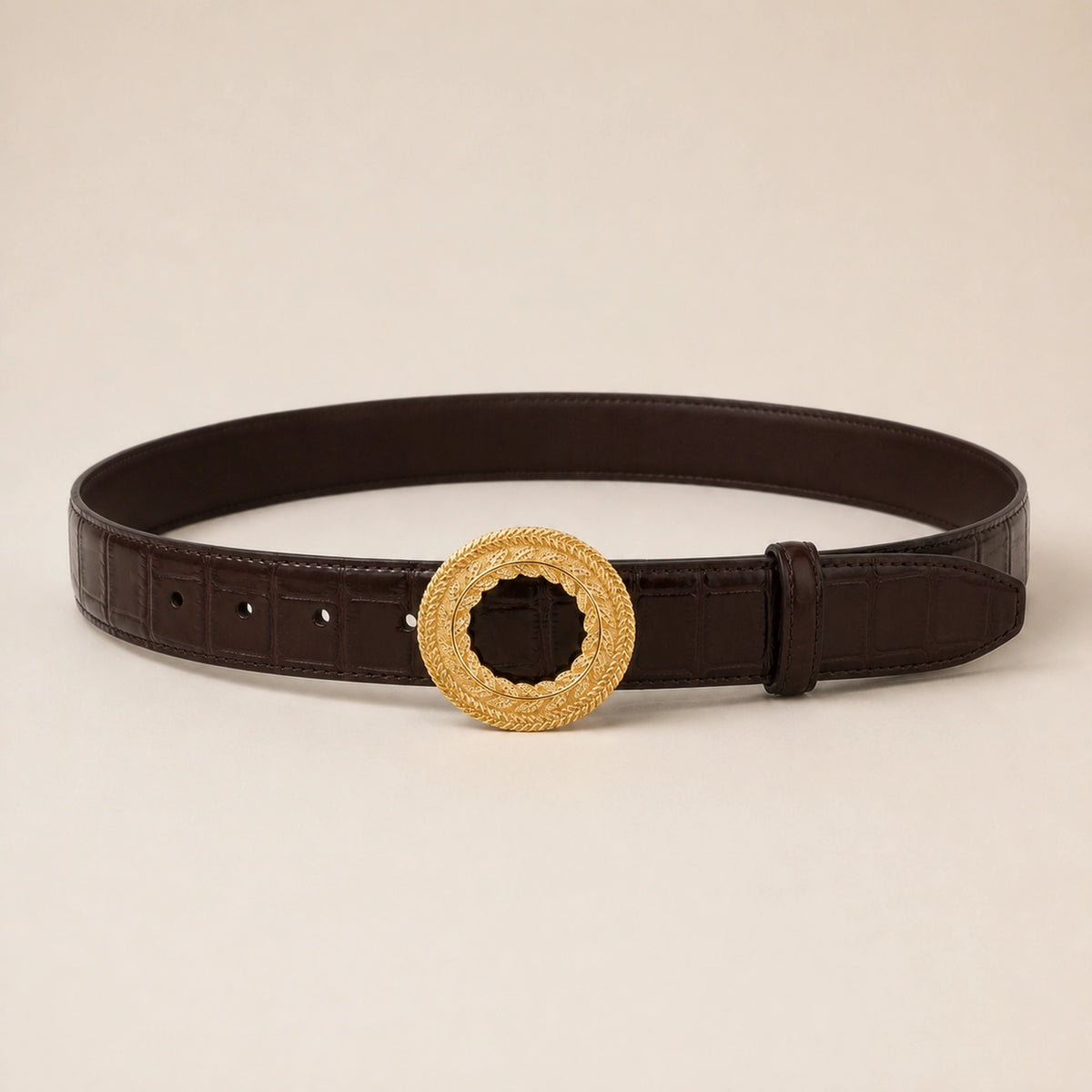 ITAZERO brown laurel ring embossed belt 01 main