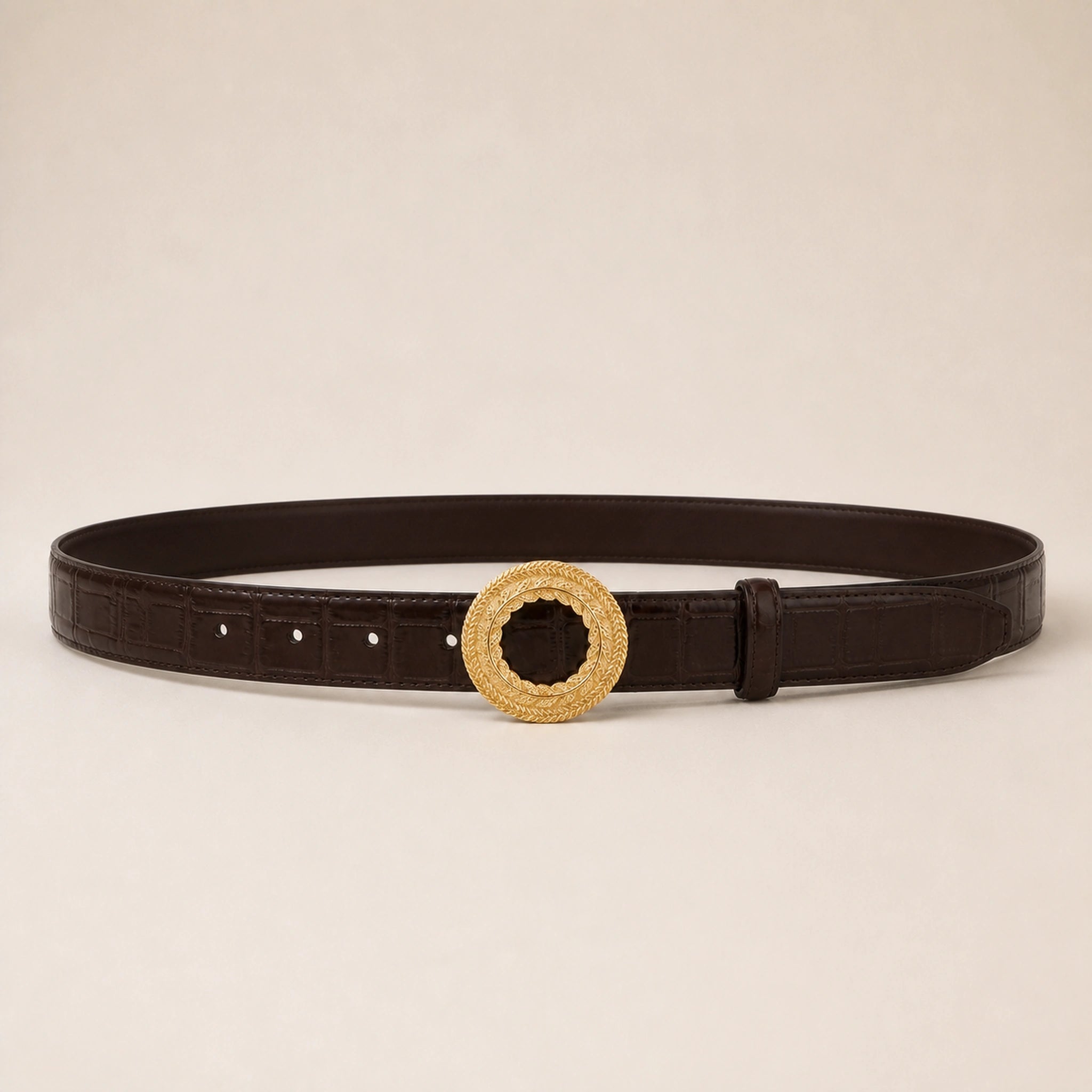 ITAZERO brown laurel ring embossed belt 02 full