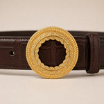 ITAZERO brown laurel ring embossed belt 03 buckle