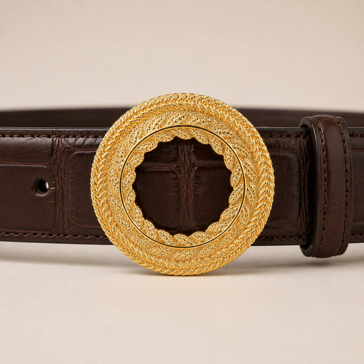 ITAZERO brown laurel ring embossed belt 03 buckle