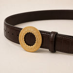 ITAZERO brown laurel ring embossed belt 04 joint