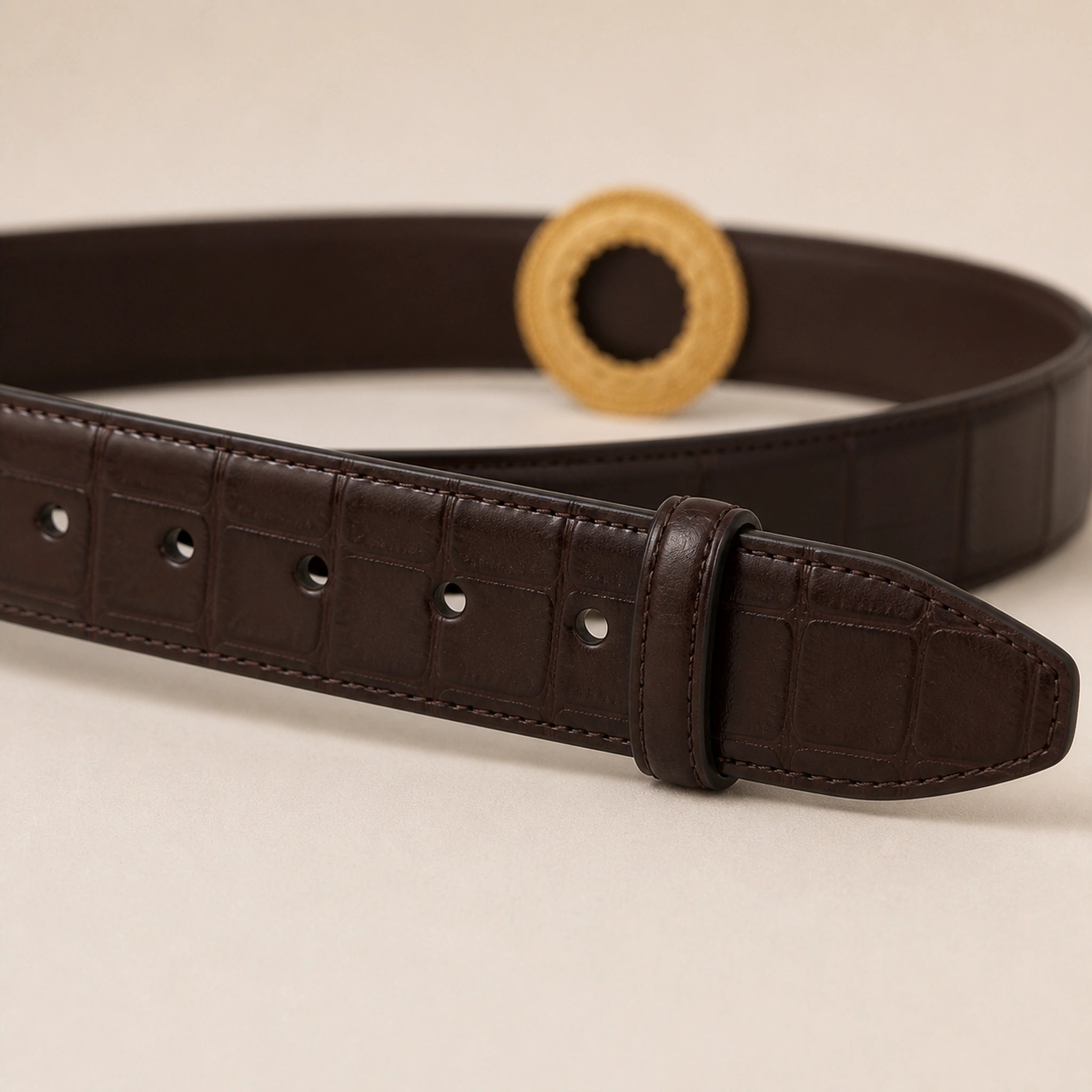 ITAZERO brown laurel ring embossed belt 06 tip holes