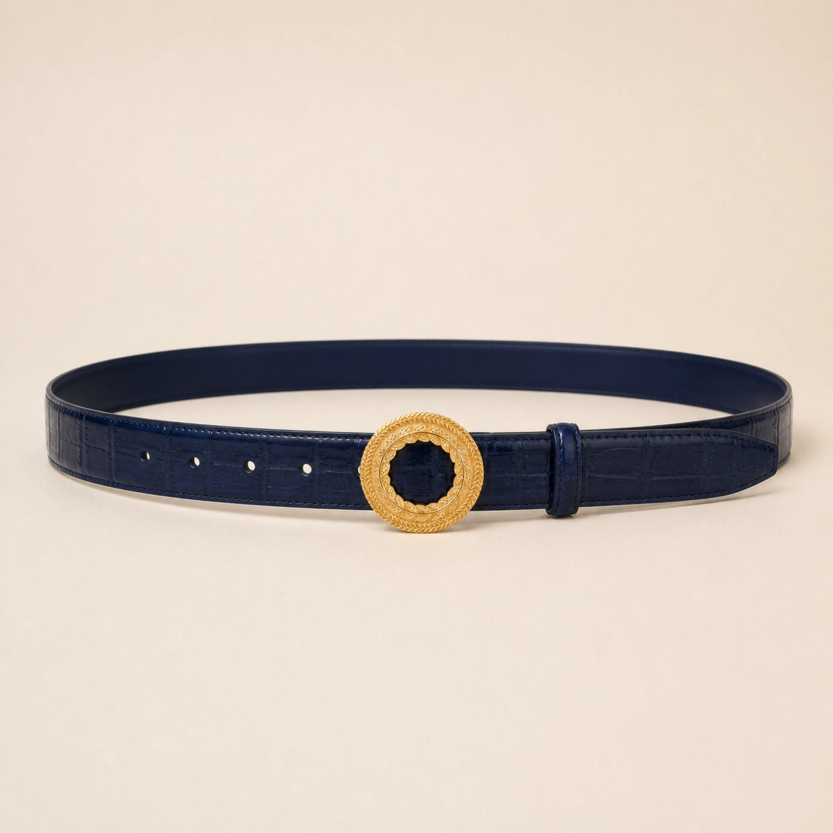 ITAZERO navy laurel ring embossed belt 02 full