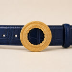 ITAZERO navy laurel ring embossed belt 03 buckle