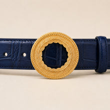 ITAZERO navy laurel ring embossed belt 03 buckle