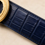 ITAZERO navy laurel ring embossed belt 05 texture