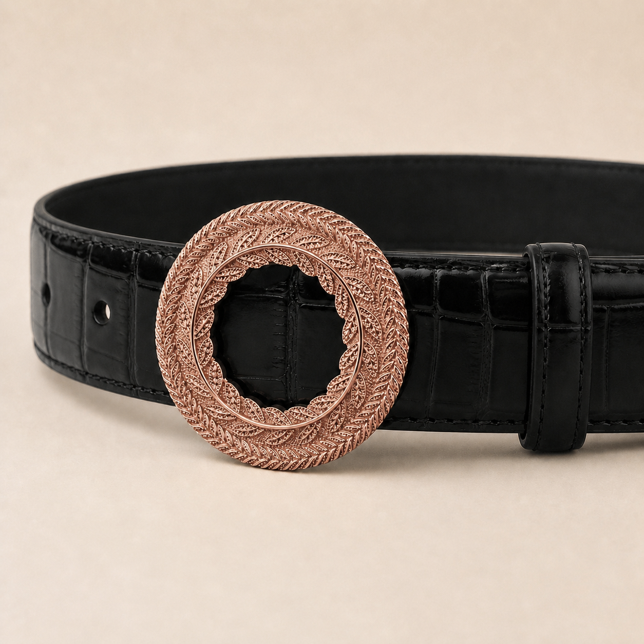 ITAZERO rose gold laurel ring belt belt-black-03-buckle