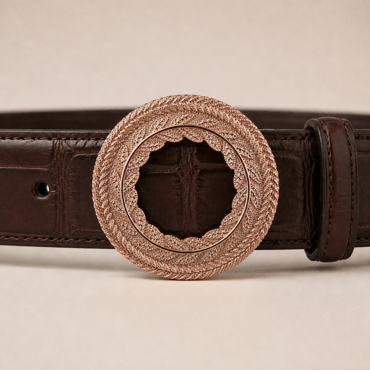 ITAZERO rose gold laurel ring belt belt-brown-03-buckle