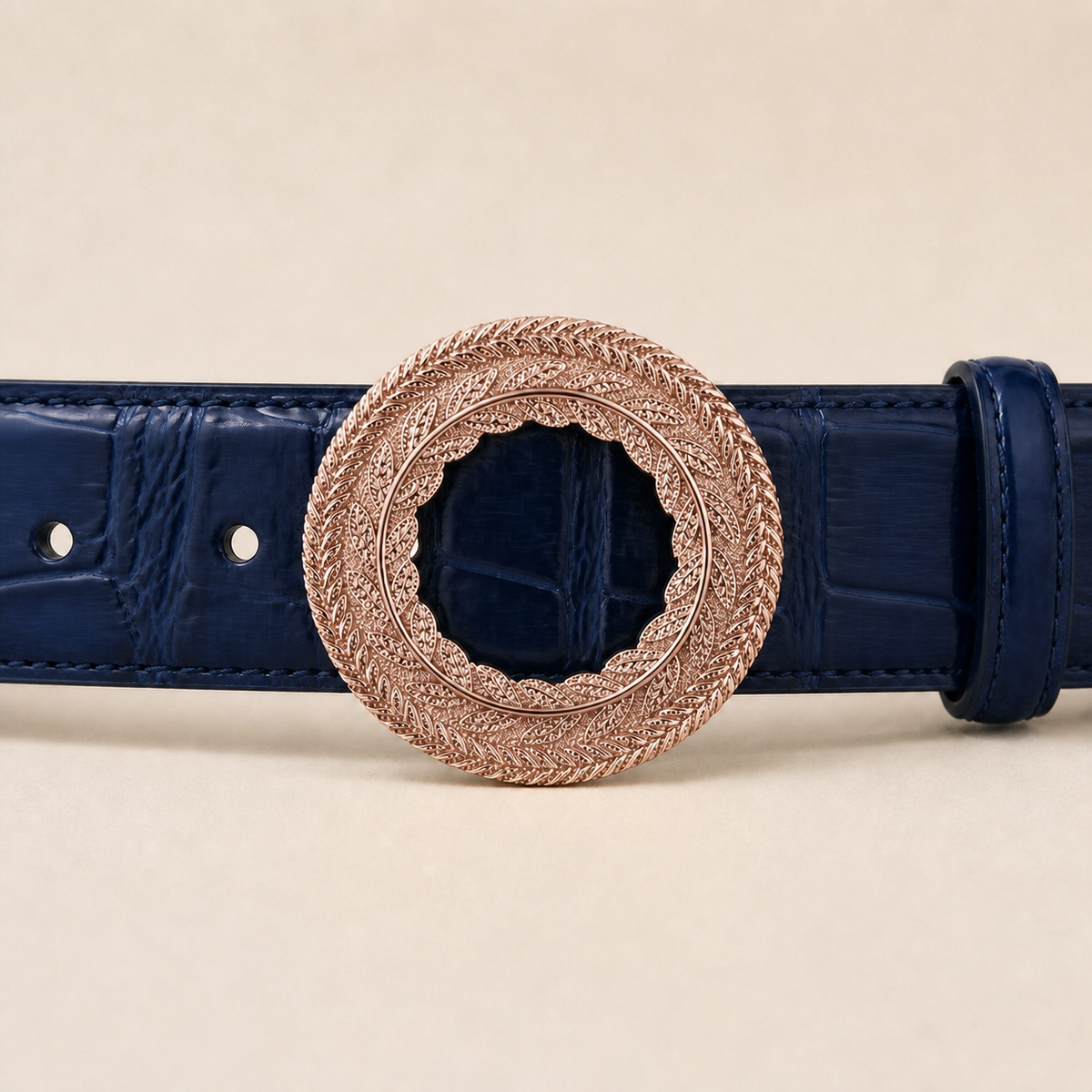 ITAZERO rose gold laurel ring belt belt-navy-03-buckle