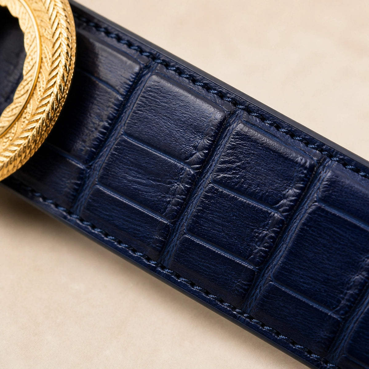 ITAZERO rose gold laurel ring belt belt-navy-05-texture