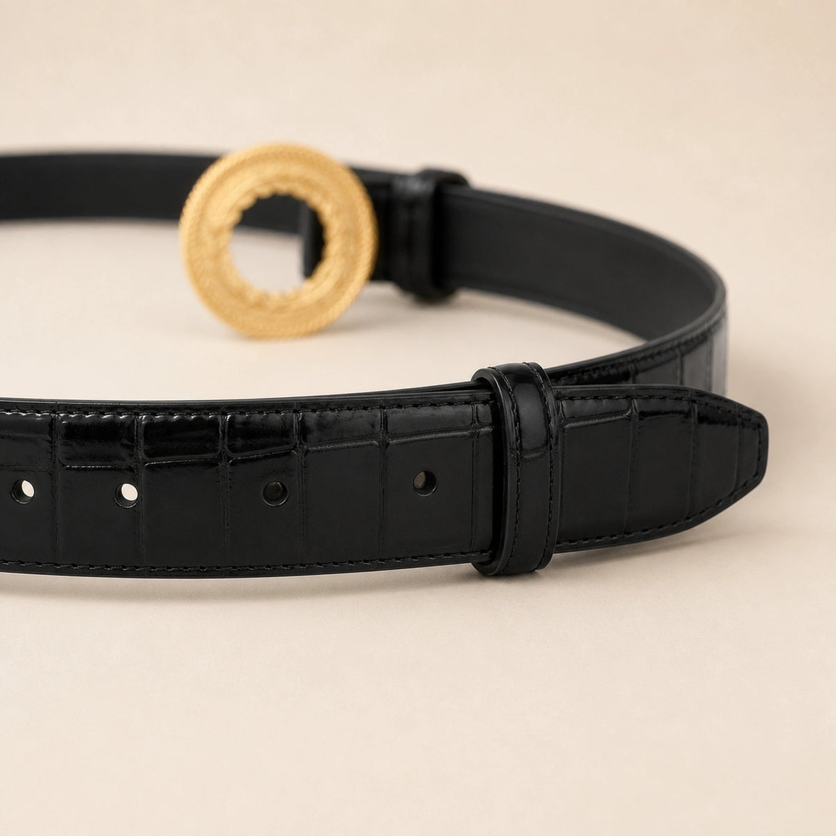 ITAZERO silver laurel ring belt belt-black-06-tip-holes