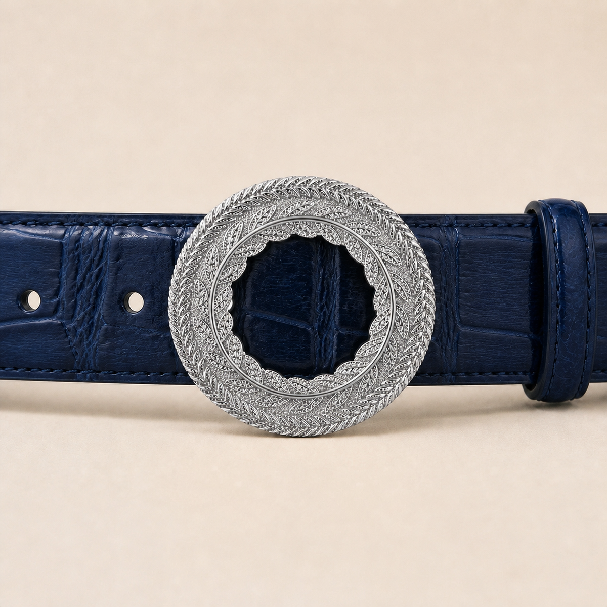 ITAZERO silver laurel ring belt belt-navy-03-buckle